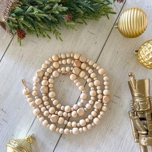6FT and 9FT Christmas tree garland, Wood bead garland, Wooden bead garland Mantel garland, Christmas garland, Christmas Decor, Holiday Decor