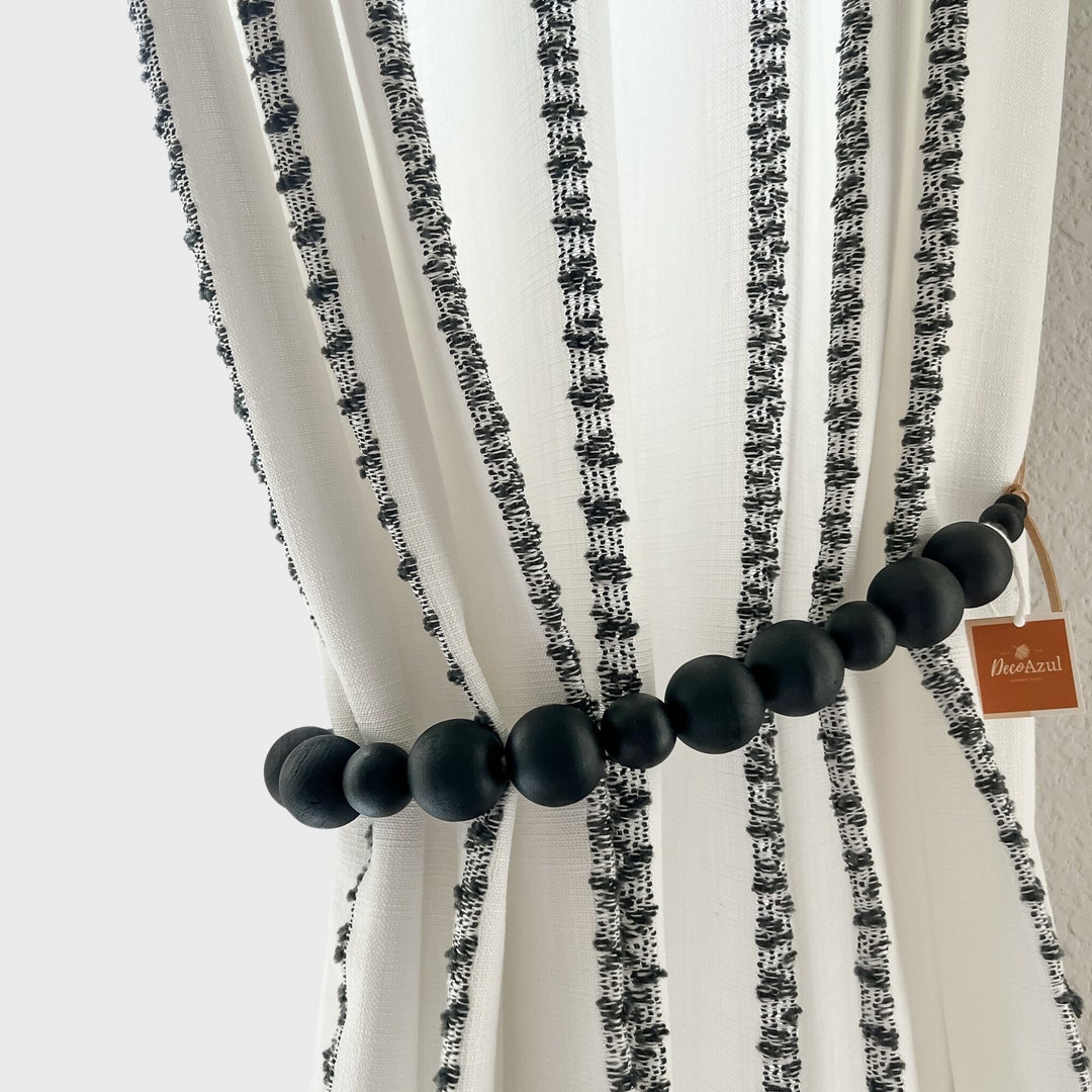 Black Curtain Tie Backs, Wood Bead Curtain Tiebacks, Window Treatments