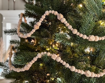 6FT and 9FT Christmas Tree Garland, Wood Bead Garland, Wooden Bead