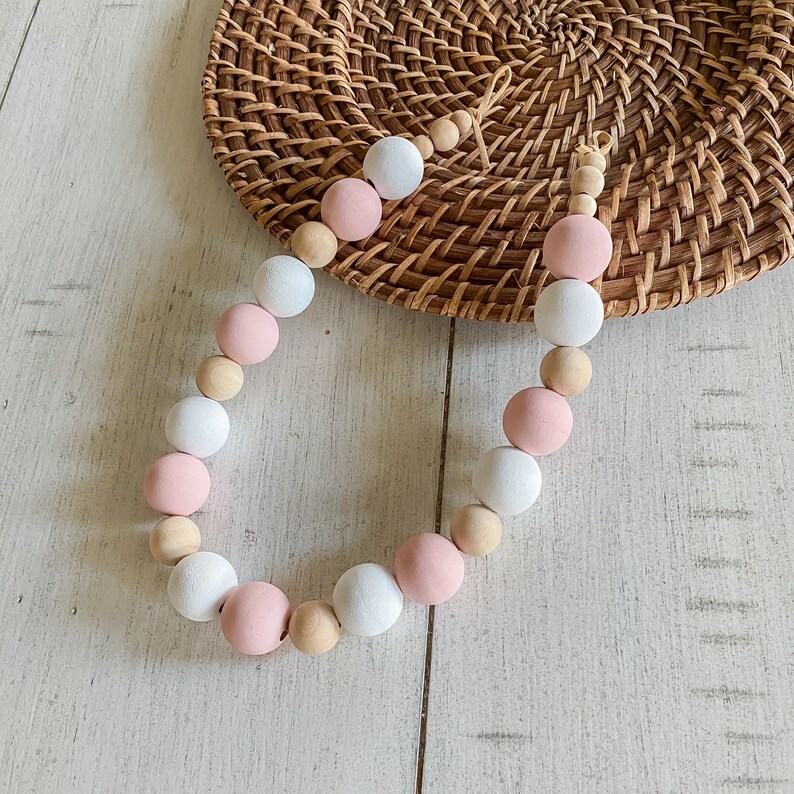 Pink White and Wood Curtain Tie Backs Window Treatment Etsy