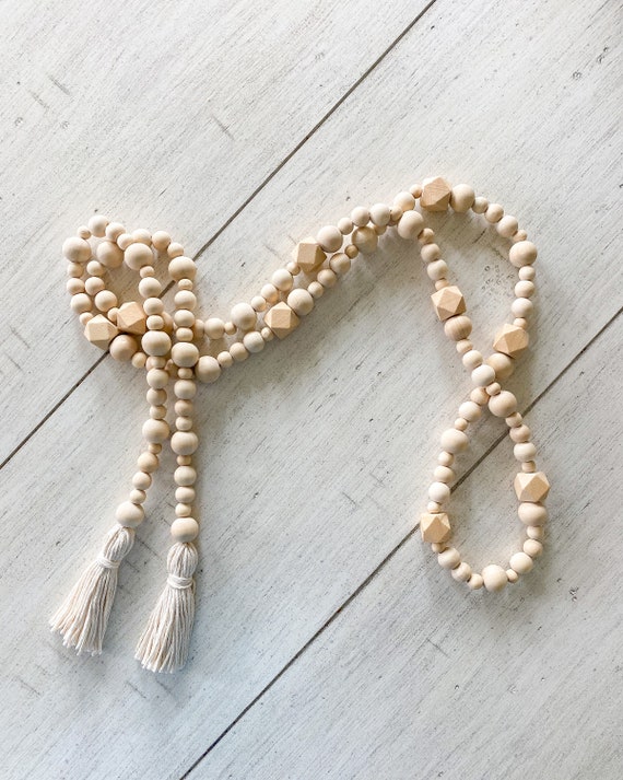 36 or 48 Farmhouse Wood Garland Prayer Beads Home Decor 24 Home Decor Wooden Beads Personalized Rustic Country Beads with Tassel Handmade in USA Wall Hanging Gift for Mom 