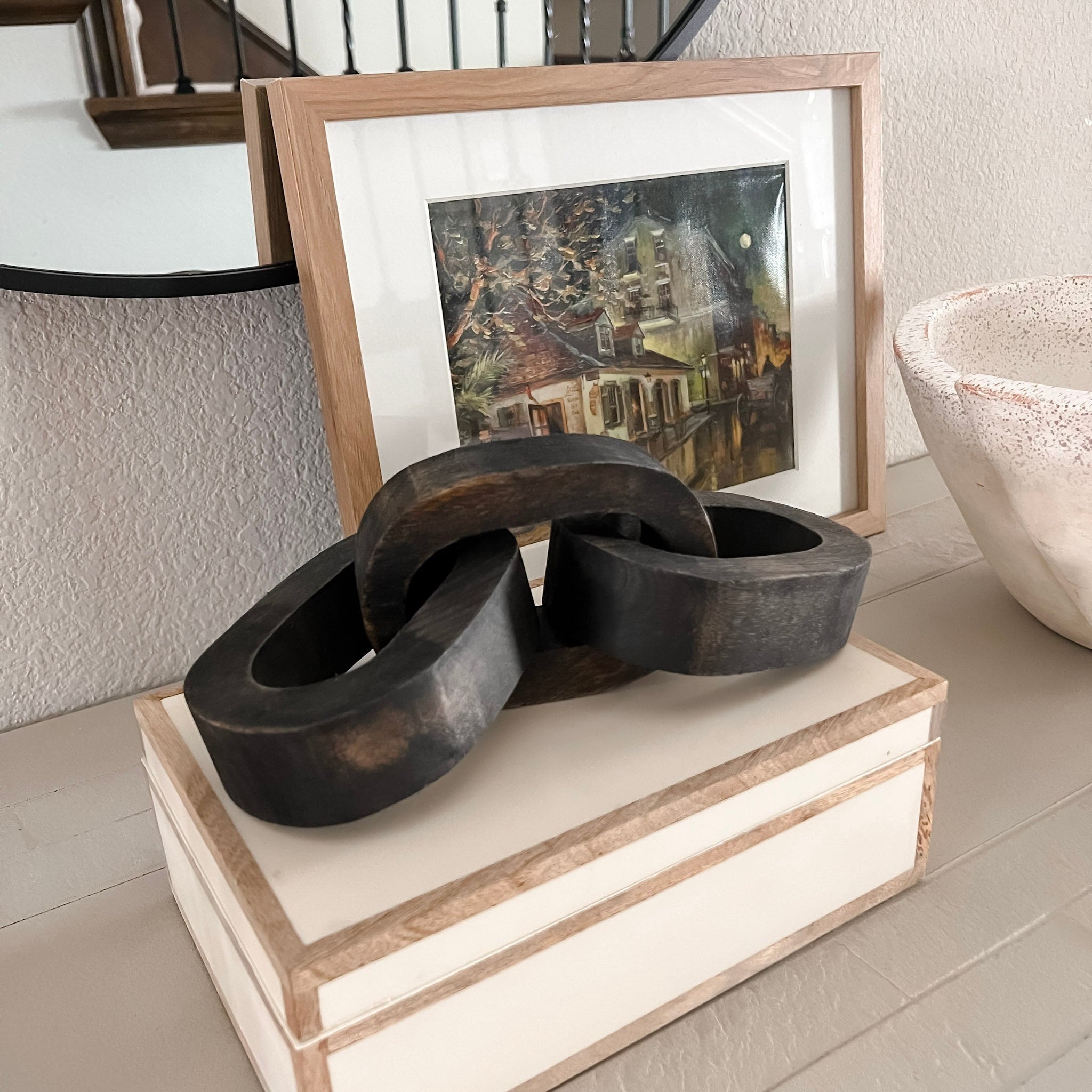 Decorazione A Catena In Legno - Ornamento Boho A 5 Maglie, Intagliato A Mano