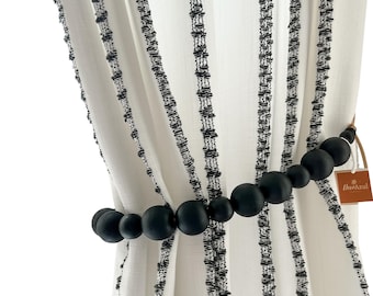 Black Curtain holdbacks, hooks included, Farmhouse decor, Boho home decor, Black curtain tiebacks