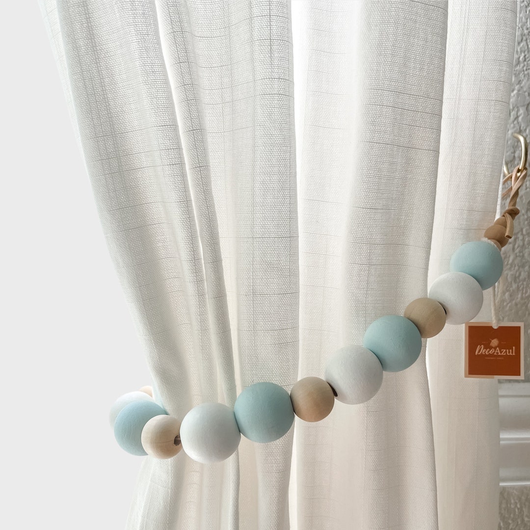 Light Blue Curtain Tie Backs, Nursery Decor Boy, Blue Curtain Tiebacks