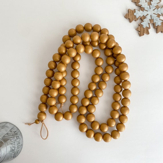 Gold and Natural Wood Bead Christmas Garland