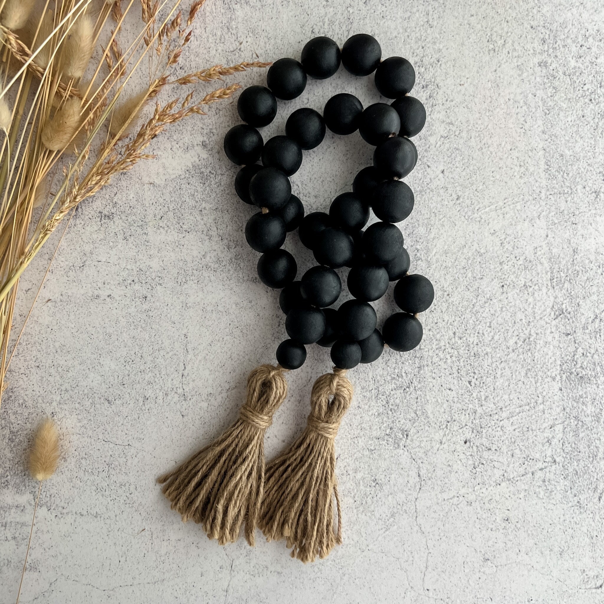 Natural Wood Bead Garland with Wood Charm - Grayscale Homes