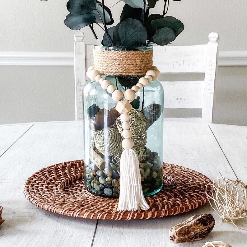 Vase Garland Wood Bead Garland With Tassels Wooden Bead Etsy