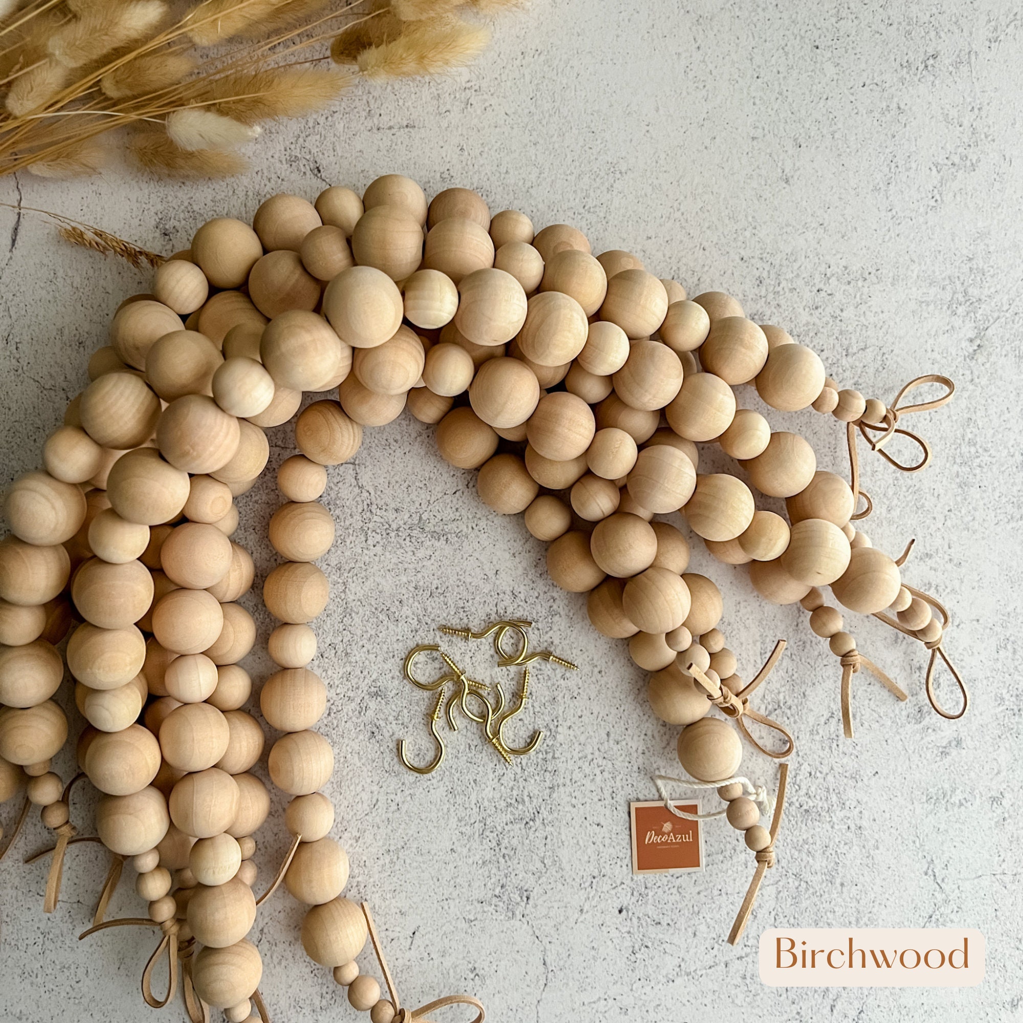 Fermatenda In Legno Naturale - Set Di 2 Con Perline E Ganci, Per Finestre, Stile Rustico O Moderno - Foto 5