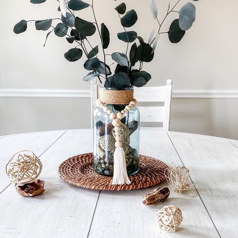 Vase Garland Wood Bead Garland With Tassels Wooden Bead Etsy