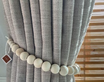 Wood Curtain Tie Backs: Boho Window Treatments, Set of 2
