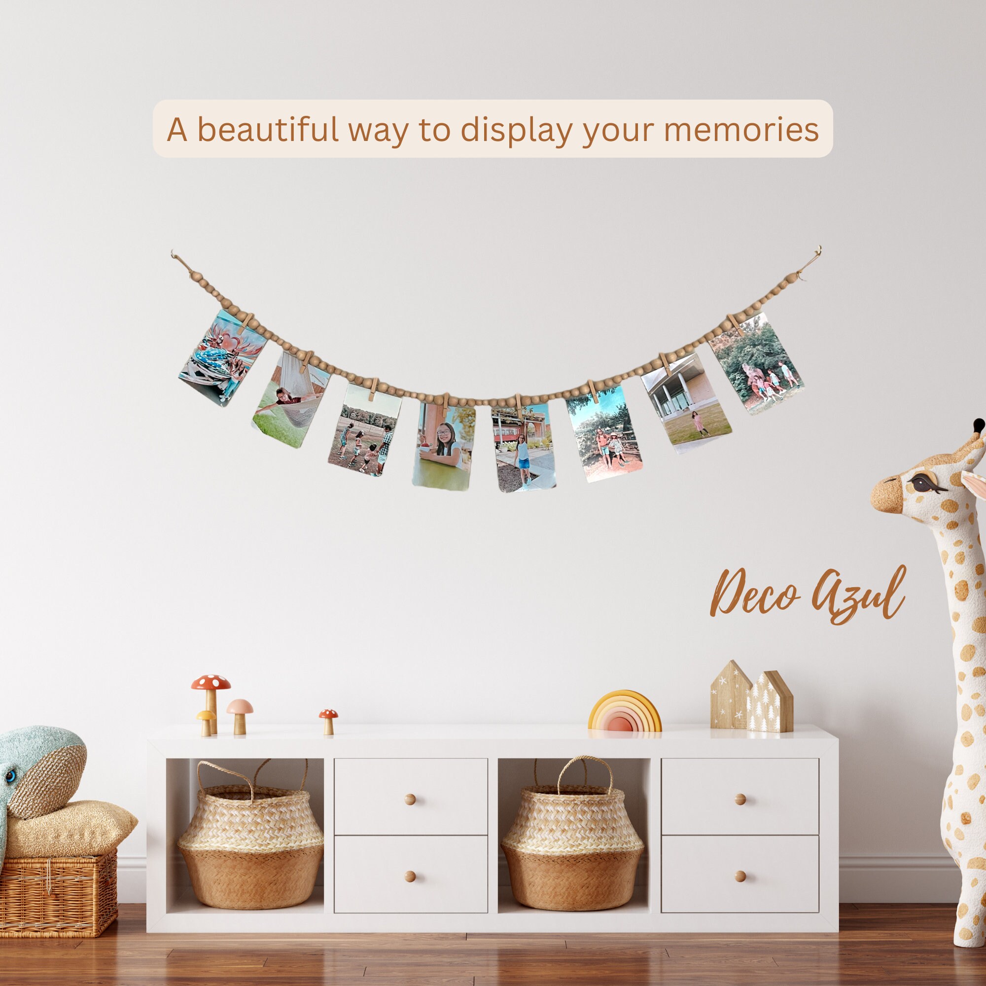 Guirlande Murale Boho Shimmerz Avec Perles Bois Et 10 Pinces - Cadre Photo Polaroid Décoration Chambre