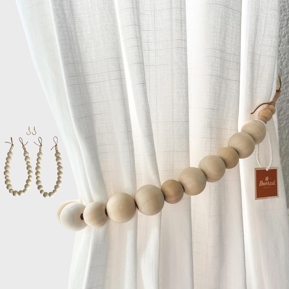 Curtain tie backs, Boho decor, Wood bead Curtain tiebacks, Curtain holdbacks for Bedroom, Curtain ties for Living room, Farmhouse decor