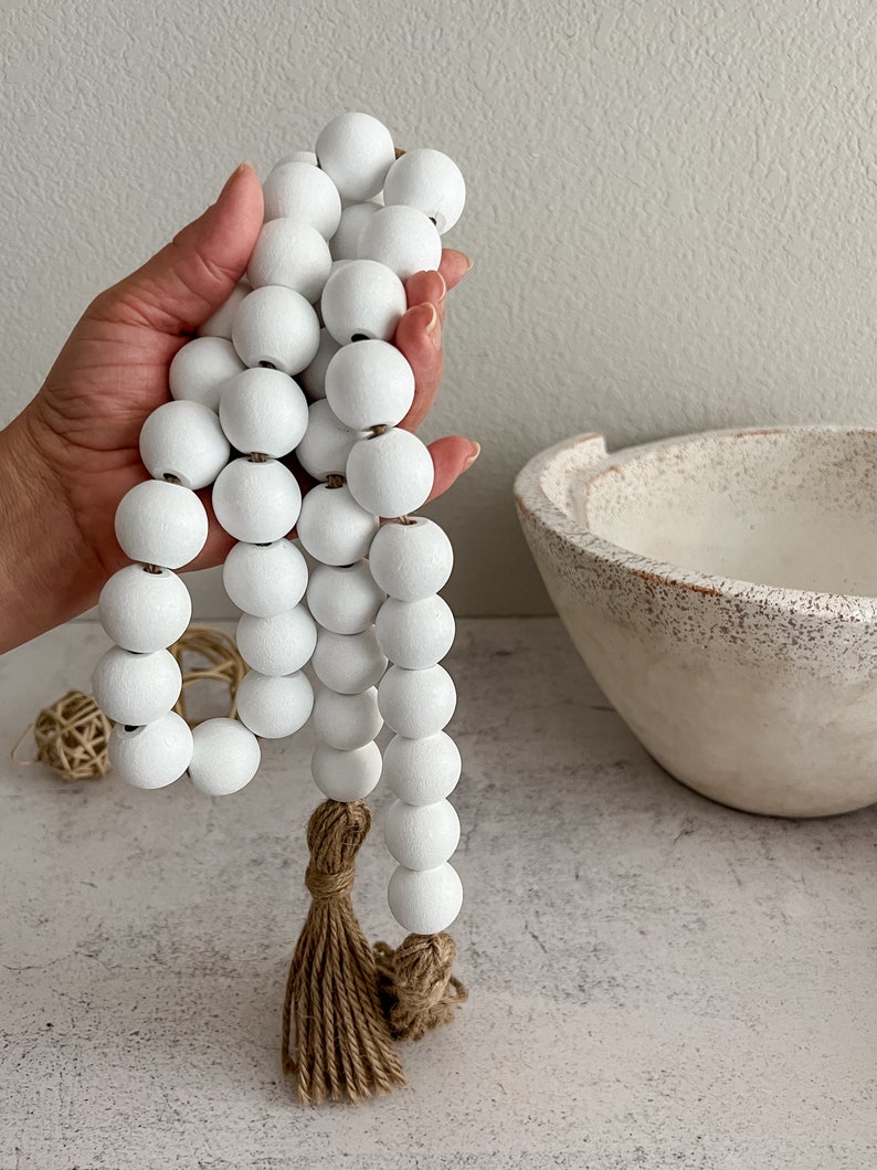 White Wood Bead Garland Large Wooden Bead Garland Farmhouse Etsy