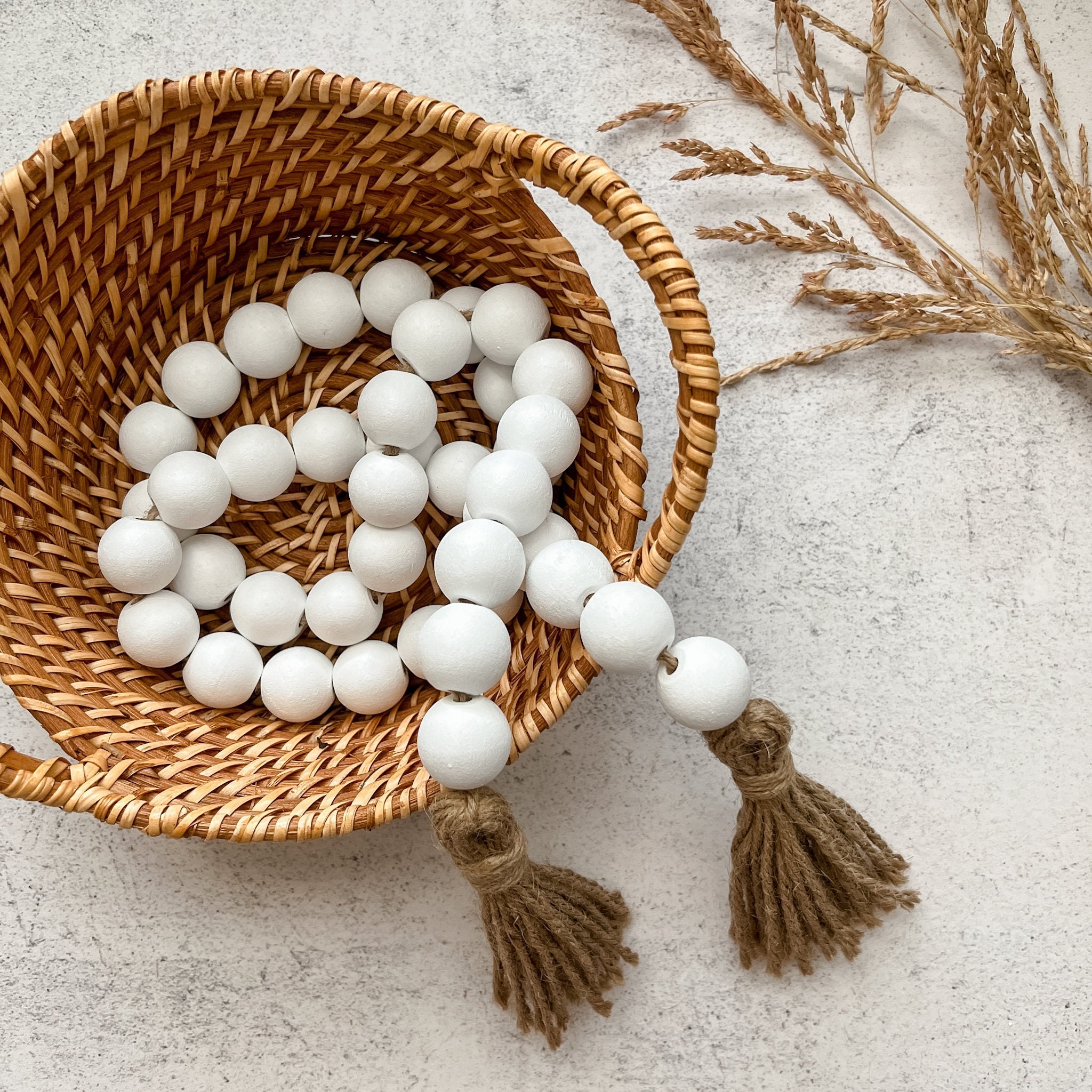 Whitewashed Wood Bead Garland by Factory Direct Craft - White Washed Wooden  Bead Garland for Christmas Tree Decoration - for Rustic, Natural