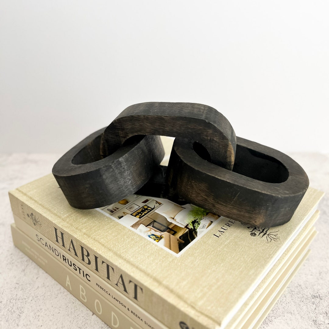 Wood Chain Link Decor, Living Room Decor, Black Decor, Shelf Decor