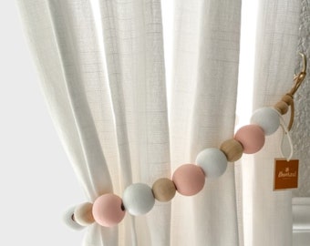 Pink and white curtain tie backs, Nursery decor girl Pink curtain tiebacks Playroom decor, baby kids room decor Curtain holdbacks Boho decor