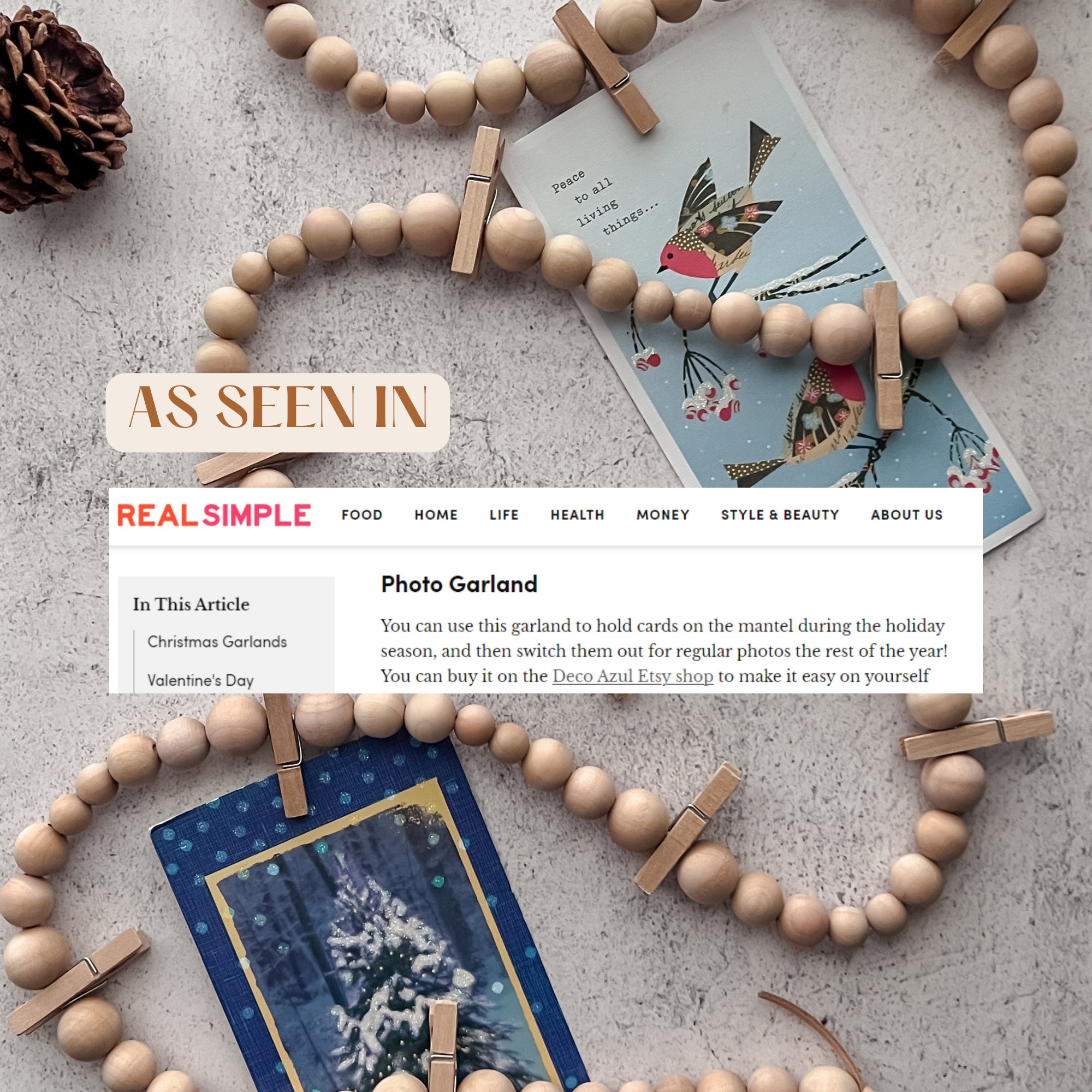Hanging Photo Display With 12 Clips, Wooden Bead Garland 2PCS, Boho Style Collage Photo Frame Decoration For Dorms, Classrooms, Bedrooms