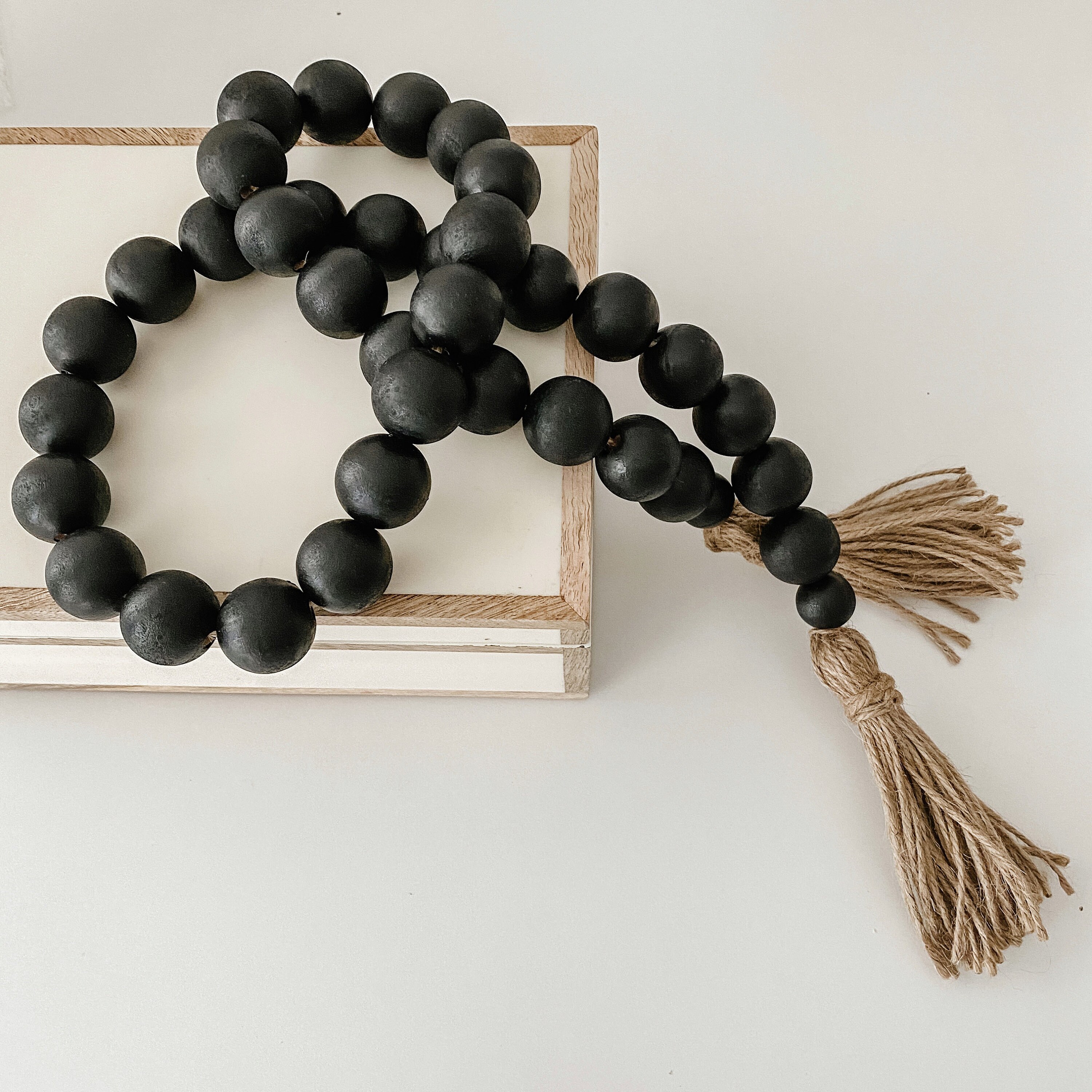 Chunky Wood Bead Garland Rustic Black Wooden Bead Garland Etsy