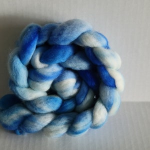 Glacier-hand painted 23 micron Merino wool roving, great for spinning, felting and weaving