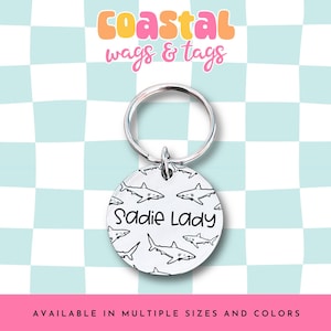 Sharks Dog Tag, Custom Engraved Pet ID Tag, Pet Identification Tag, Cat Tag, Coastal Wags & Tags
