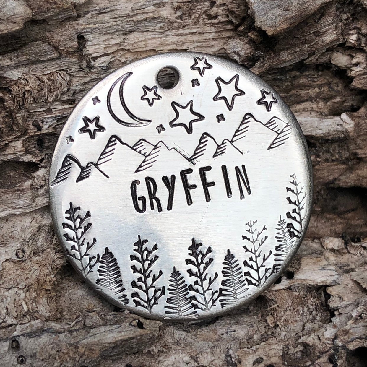 Dog Tag, Moonlight Mountain Large Dog Tag, Personalized Dog Tag, Hand…