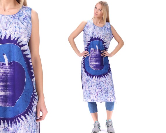Hand Made Batik Dress 70s . Boho Hippie Seventies