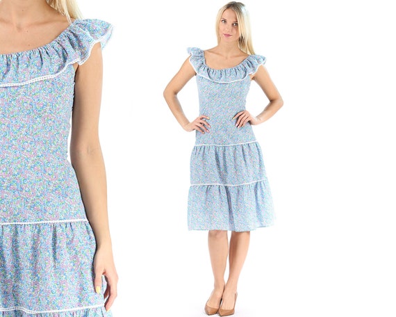Liberty Print Sun Dress 70s Midi Length Vintage R
