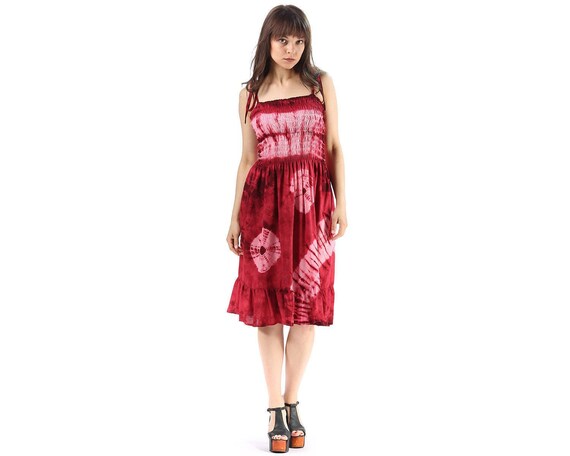 Wine Red Dress Tie Dye Batik Dress 70s Ombre Sundr