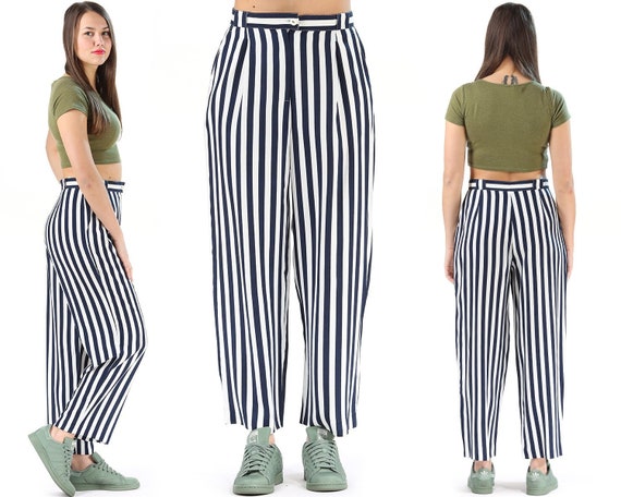 navy blue and white striped pants