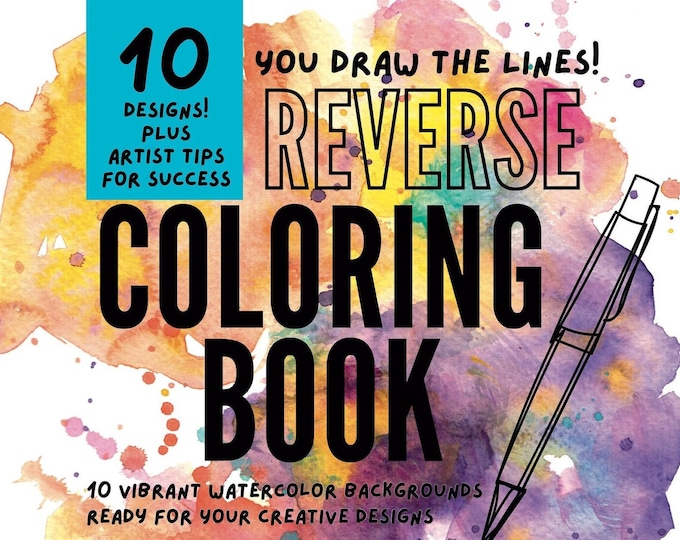Featured listing image: Reverse Coloring Book with Watercolor Backgrounds and Markers