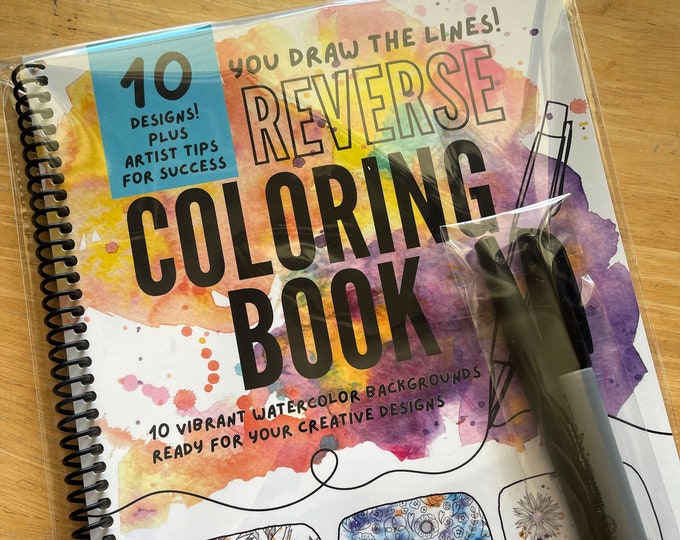 Featured listing image: Reverse Coloring Book, drawing creative workbook + 2 fine-line markers, art book, illustration book
