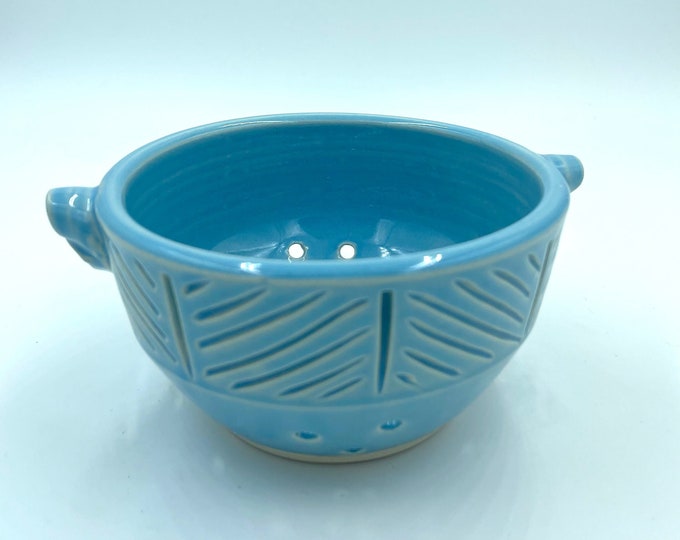 Berry Bowl in Robin's Egg Blue, Handmade Pottery colander, strainer