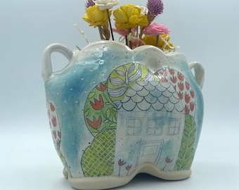 Peace of the Garden, Handmade Ceramic Sculptural Vase, Centerpiece