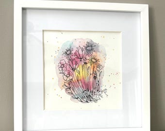 In Dreams, Original Framed Watercolor and Ink Painting