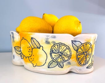 Lemon Citrus fruit bowl, handmade ceramic sculptural piece, hostess gift