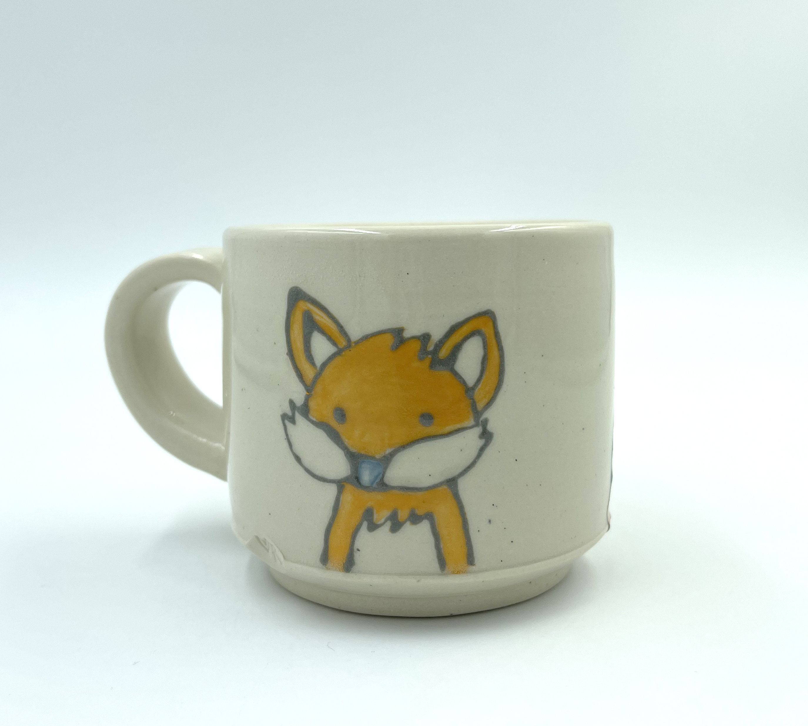 Fox Cocoa Cup, small aqua and white children's cup, hot chocolate