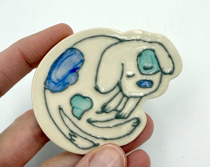 Featured listing image: Puppy Ceramic Magnet, handmade and handpainted