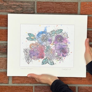 Lavendelstrauß Aquarell & Tusche Kunstdruck, Geschenk für Lila Liebhaber, Geschenk für Gärtner