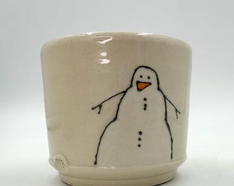 Snowman Tumbler, Handmade Pottery Cup