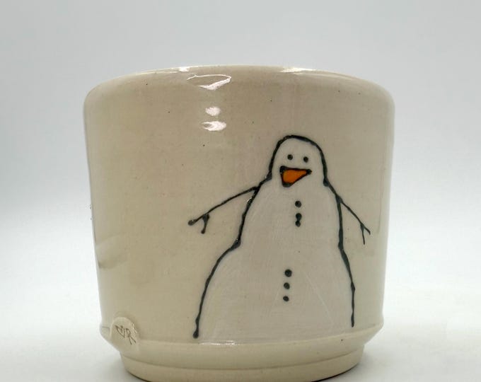 Featured listing image: Snowman Tumbler, Handmade Pottery Cup