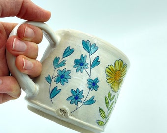 Bailey WildFlowers Mug, handmade pottery coffee mug, gift for flower gardener, wildflower love