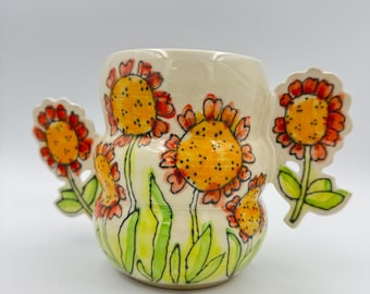 Flying Pink Wildflower Vase, handmade ceramic sculptural vase