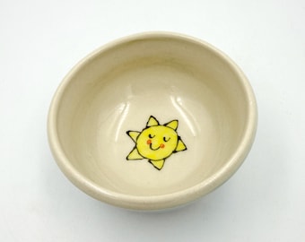 Handmade Sunshine Tiny Bowl, White Stoneware Pottery, Turquoise Glaze
