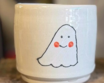 Handmade Candy Corn Tumbler, White Stoneware Pottery Cup