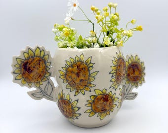 Flying Sunflower Vase, handmade ceramic sculptural vase