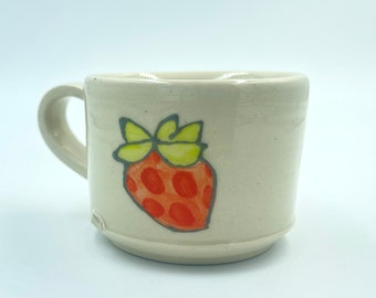 Strawberry Cocoa Cup, handmade mug, cup for kids, gift for toddler, gift for strawberry lover