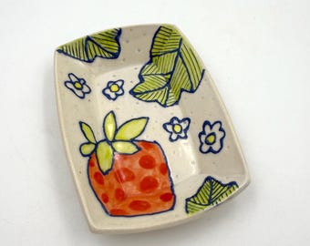 Handmade Ceramic Strawberry Field Petite Tray- trinket dish, ring dish