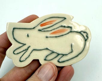 Rabbit Ceramic Magnet, handmade and handpainted