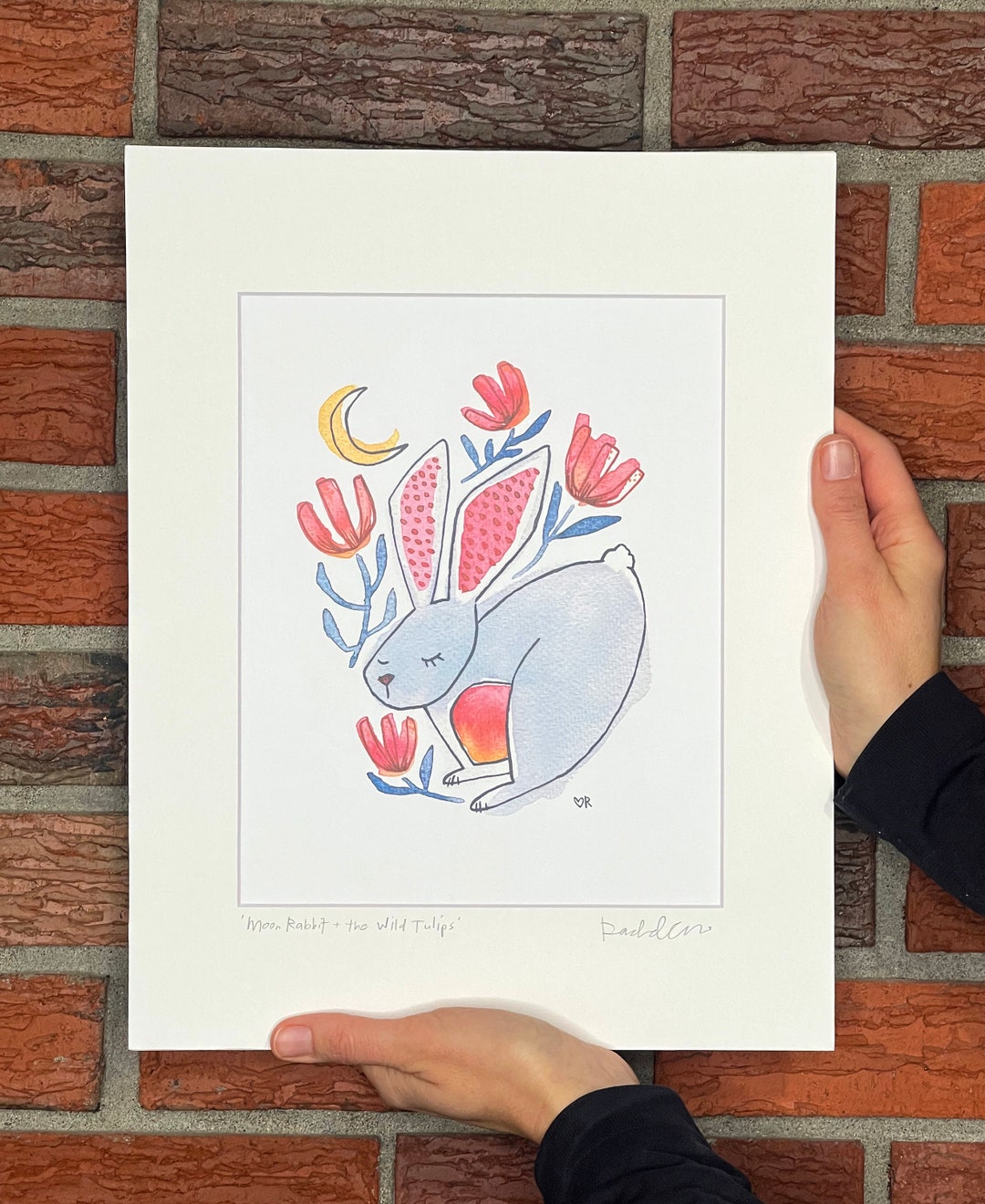 Moon Rabbit Tulip Watercolor Art Print, Matted and Signed - Etsy
