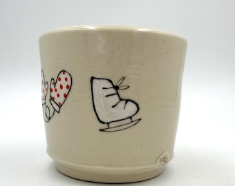 Ice Skate and Mitten Tumbler, Handmade Pottery Cup